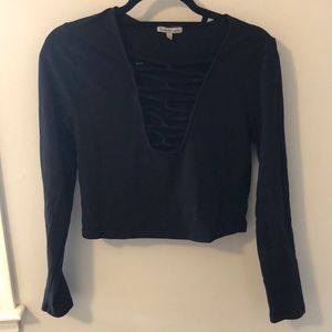 Black Crop Top with Deep Vneck Plunge